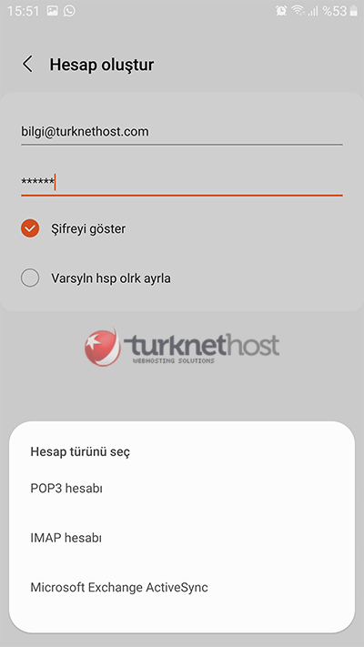 POP3 Mail Kurulumu Android